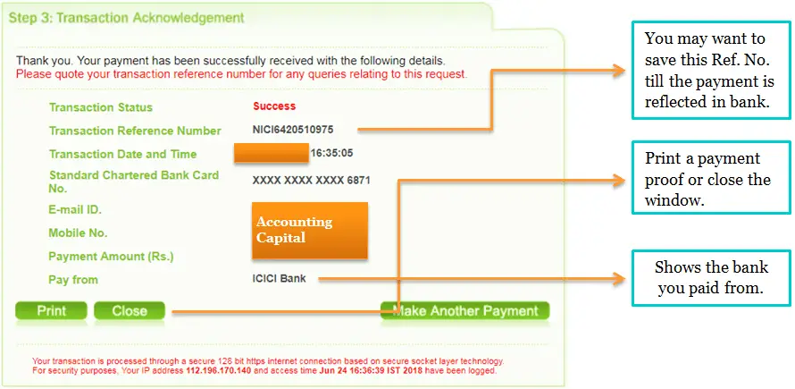 Payment confirmation screen when credit card bill is paid from another bank