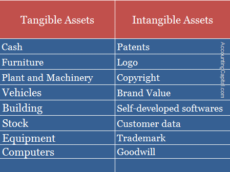 Example of Tangible and Intangible assets