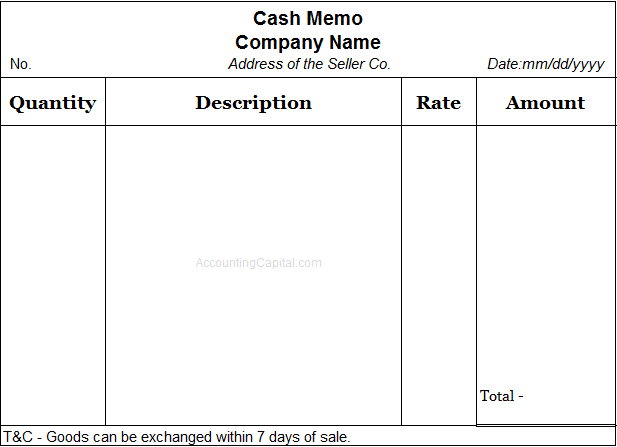 Cash Memo Template