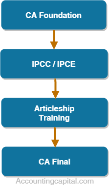 Flowchart showing steps to become a chartered accountant in India