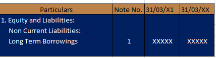 Presentation of the above shown entry in the balance sheet