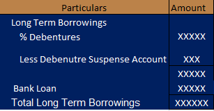 Debeture suspense account under notes to the accounts