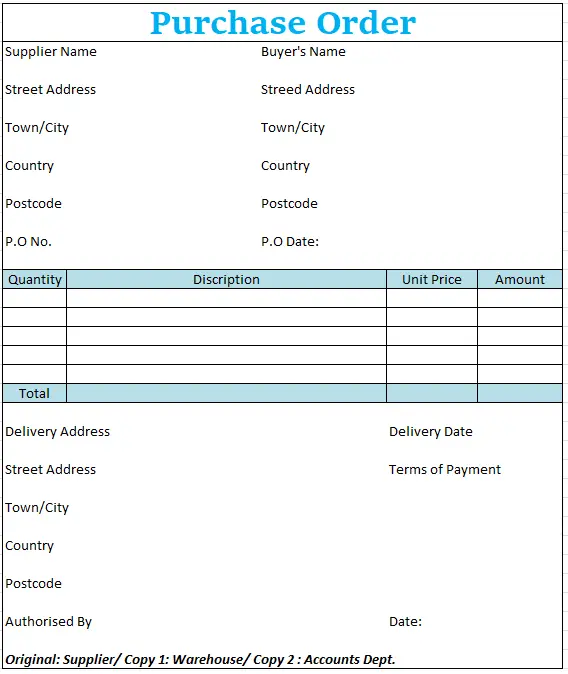 Specimen of purchase requisition