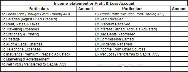 Income Statement or Profit and Loss Account Example