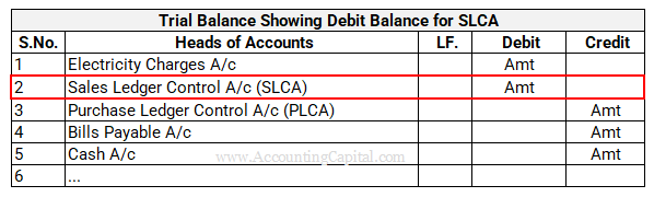 Trial balance Dr balance for Sales Ledger Control Account