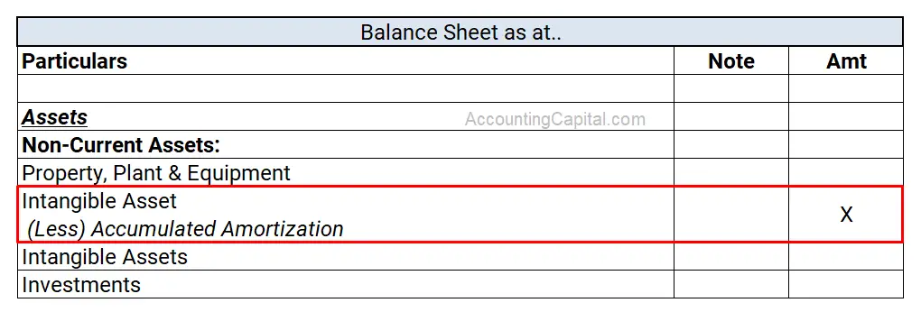 Amortization Expense Shown in the Balance Sheet