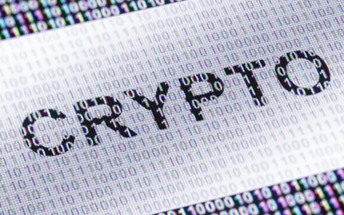 Crypto written on piece of binary code Crypto written on piece of binary code